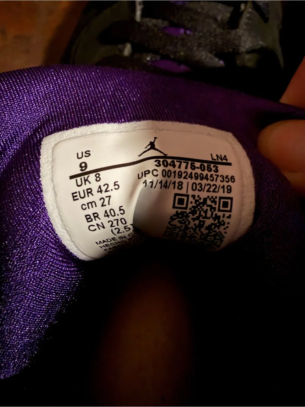 Jordan Black and Purple High-Top Sneakers